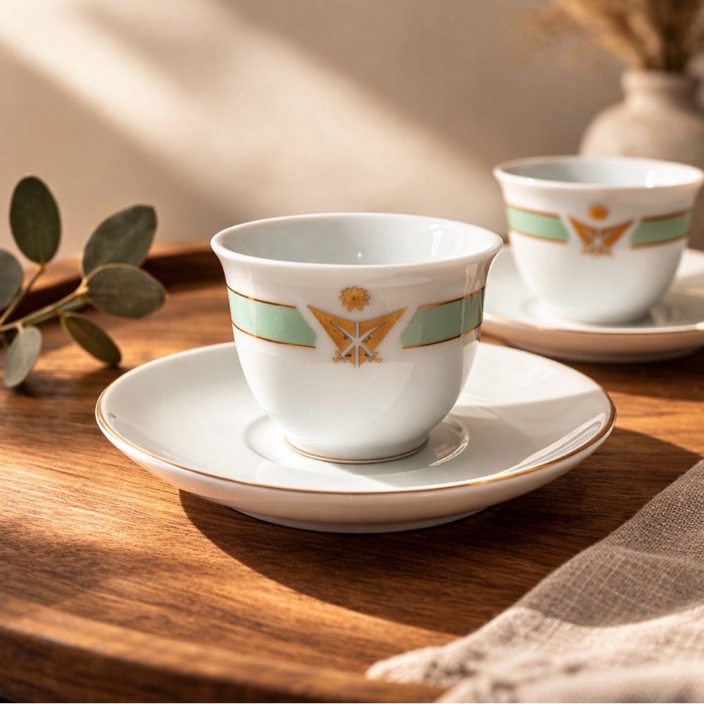 Vintage MCM LaGardo Tackett Schmid Japan Porcelain Espresso 2 Cups & 2 Saucers